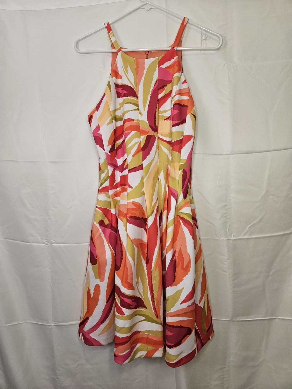 Vince Camuto Tropical Swirl Halter Midi Dress - Pink, Orange & Green